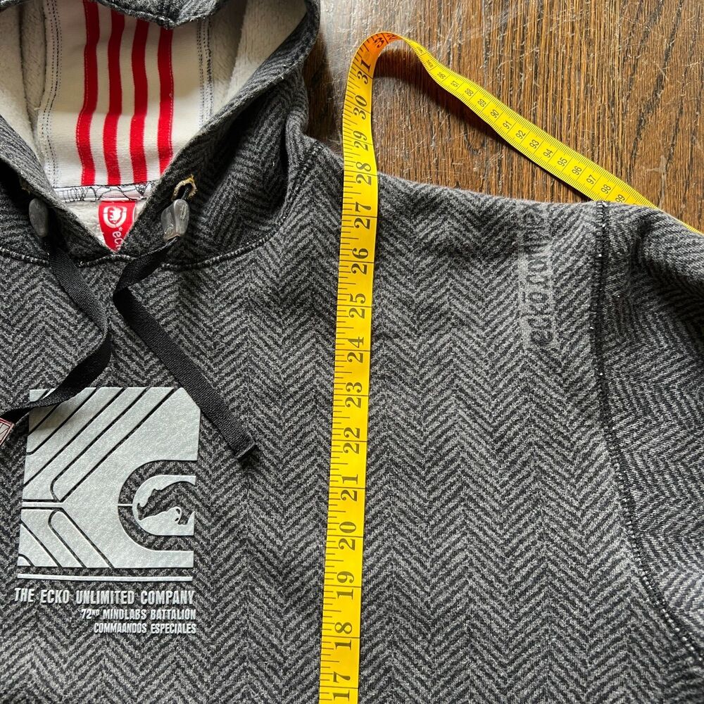 Ecko Unltd The Crucial Pullover Hoodie Sz L Vintage Y2K Gray Herringbone Fleece - Picture 4 of 7